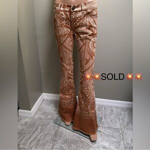 Free People Discharge Bali Flare 5 Pocket Jeans Camel White Size 27